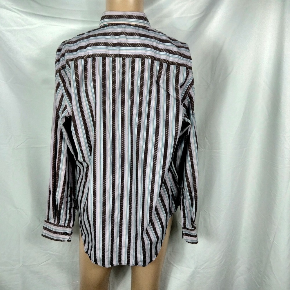 Robert Graham Shirt Mens L Multicolor Striped Contrast Flip Cuff Embroidered - Picture 6 of 9